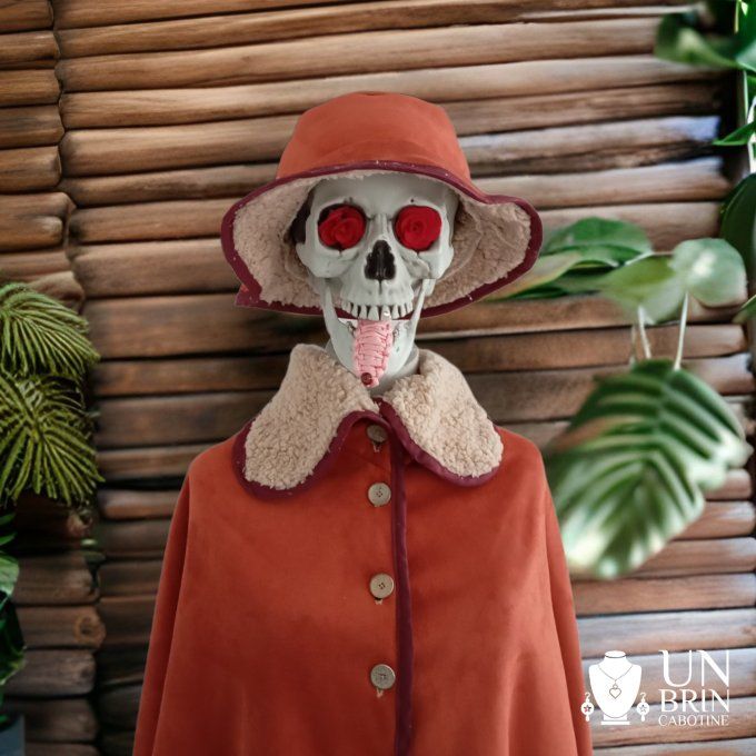 Capeline en velours terracotta et son chapeau 