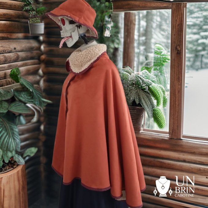 Capeline en velours terracotta et son chapeau 