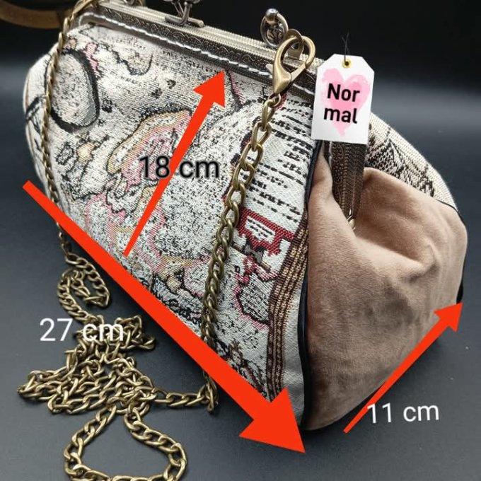 Sac Velours Gris & Lapin au Chapeau – Pièce Unique