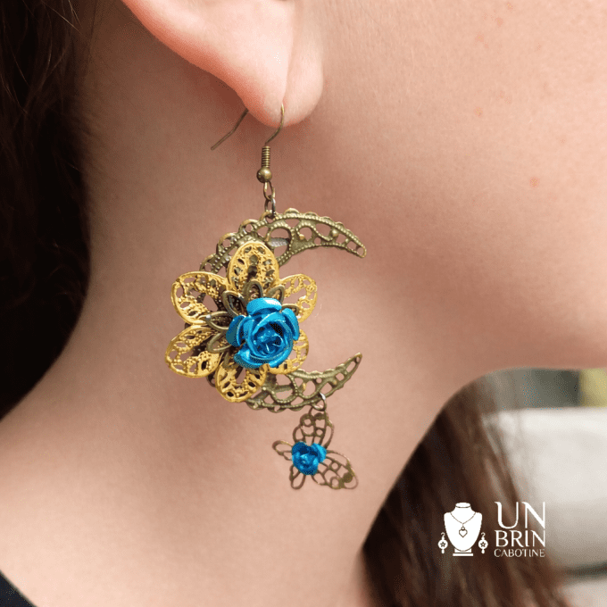 Boucles d'Oreilles "Lune Florale"