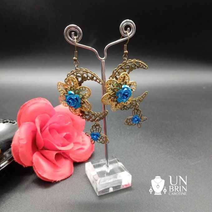 Boucles d'Oreilles "Lune Florale"