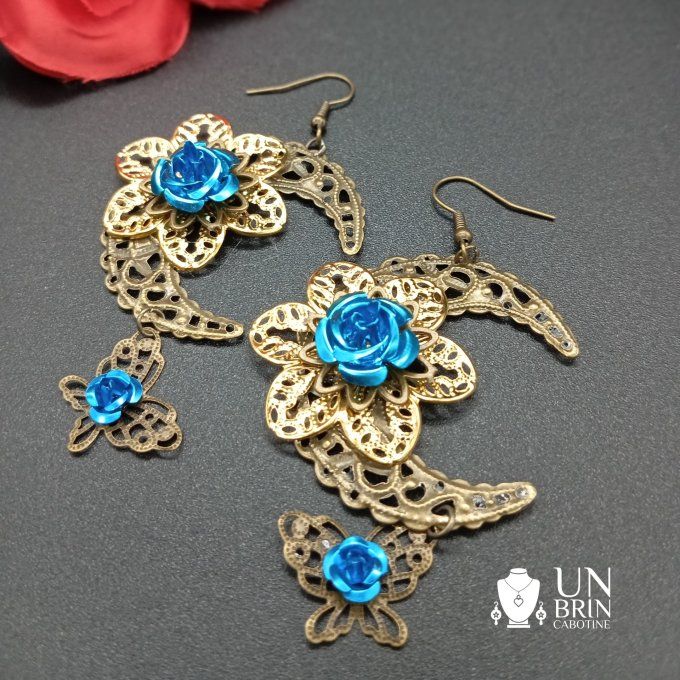 Boucles d'Oreilles "Lune Florale"
