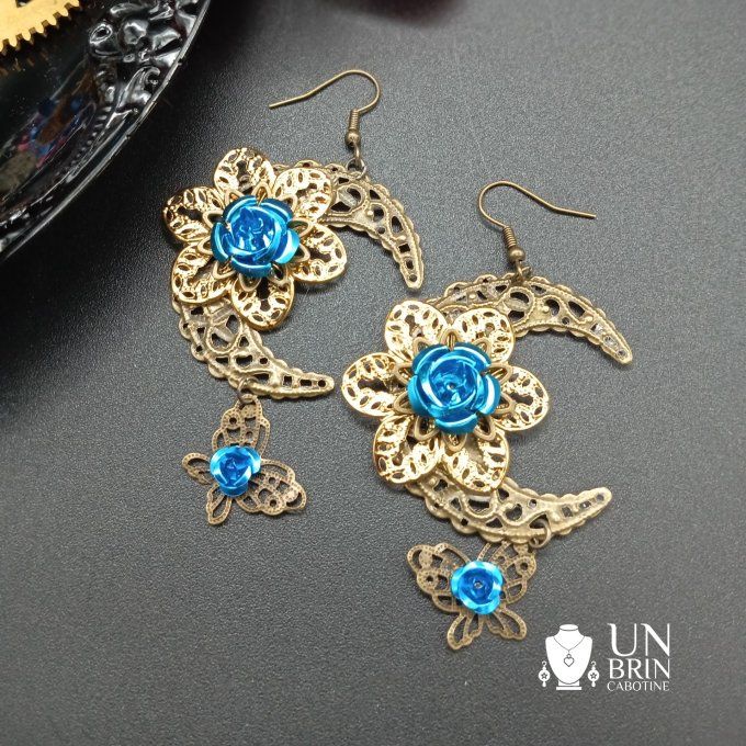 Boucles d'Oreilles "Lune Florale"