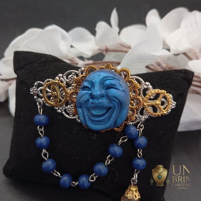 Broche "Masque Lunaire Bleu"