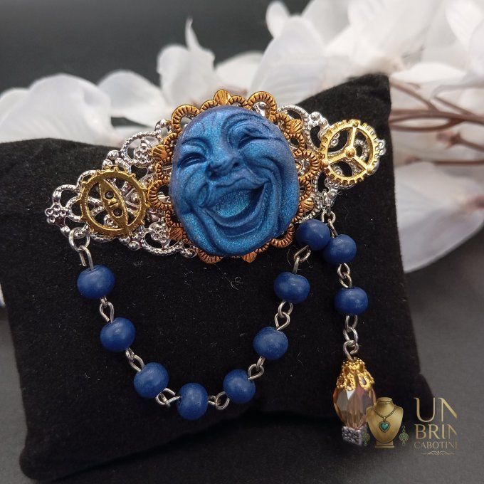 Broche "Masque Lunaire Bleu"