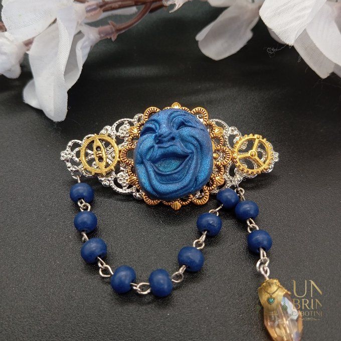 Broche "Masque Lunaire Bleu"