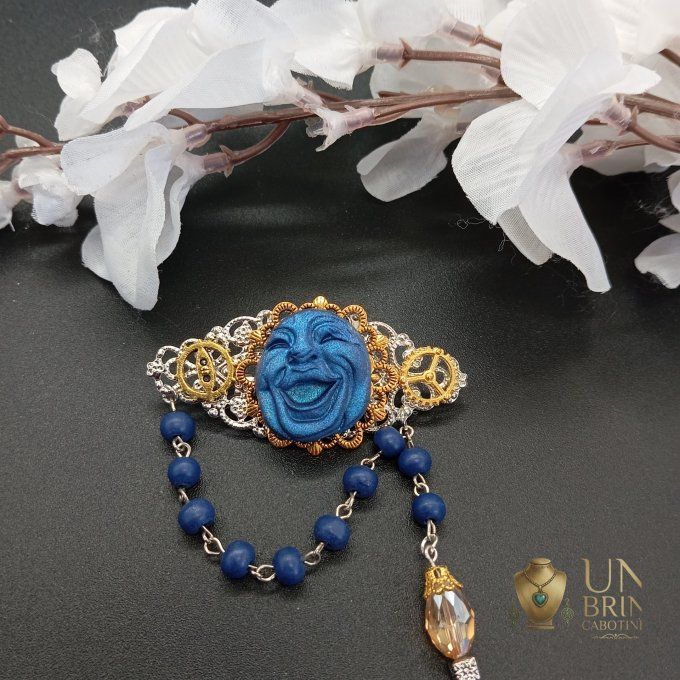 Broche "Masque Lunaire Bleu"