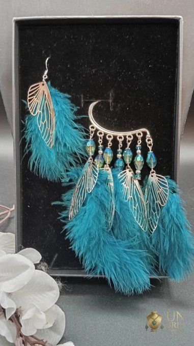 Boucles d'oreilles asymétriques "Envolée Bleue"