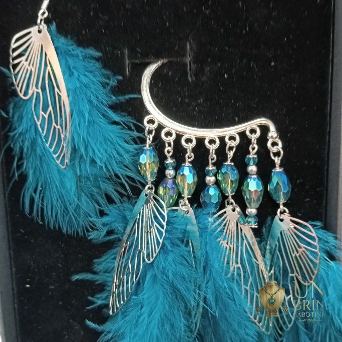 Boucles d'oreilles asymétriques "Envolée Bleue"
