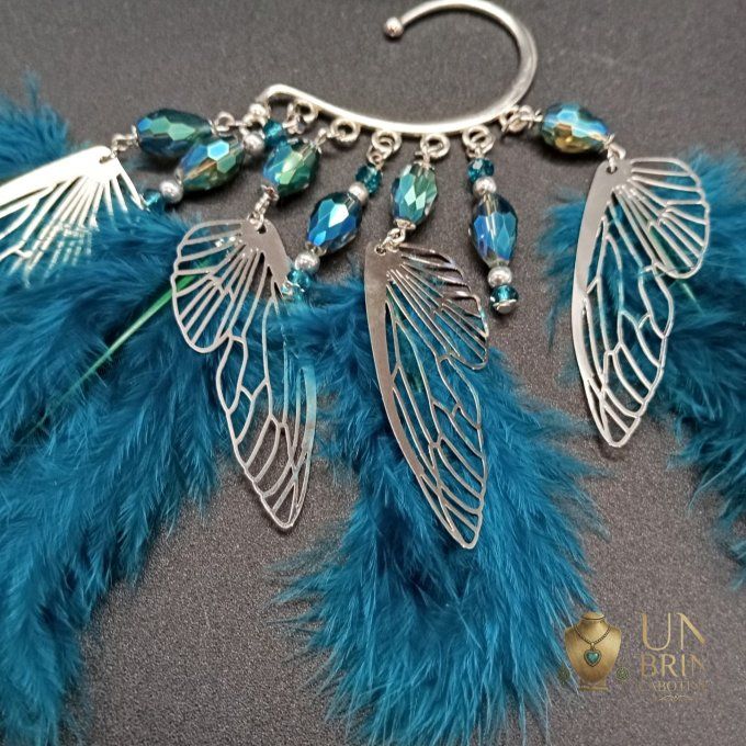 Boucles d'oreilles asymétriques "Envolée Bleue"