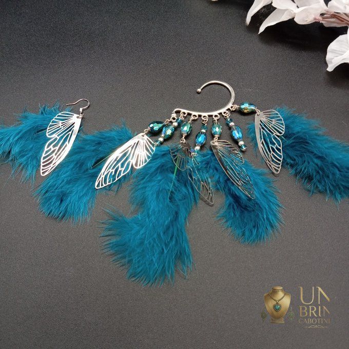 Boucles d'oreilles asymétriques "Envolée Bleue"
