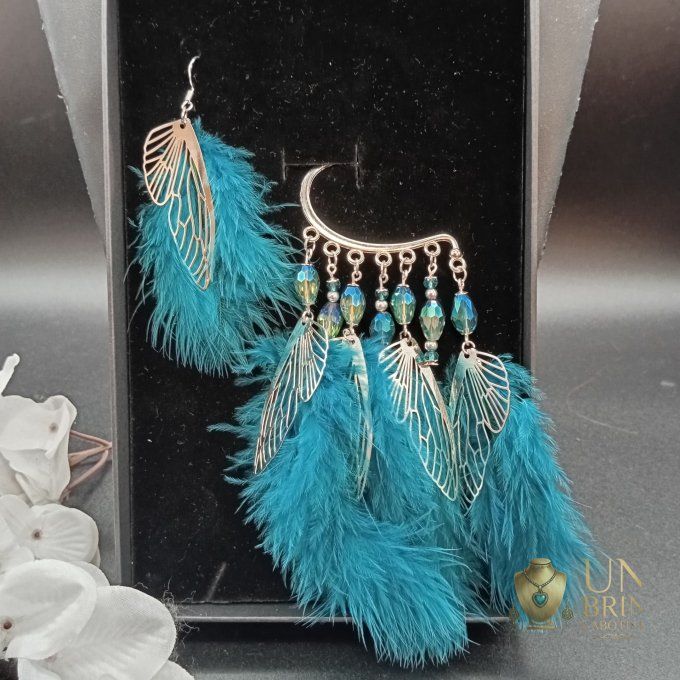 Boucles d'oreilles asymétriques "Envolée Bleue"