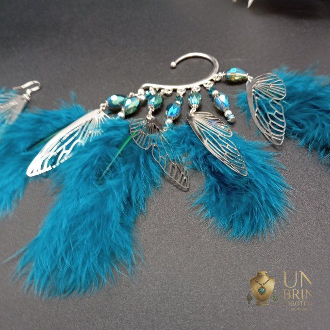 Boucles d'oreilles asymétriques "Envolée Bleue"