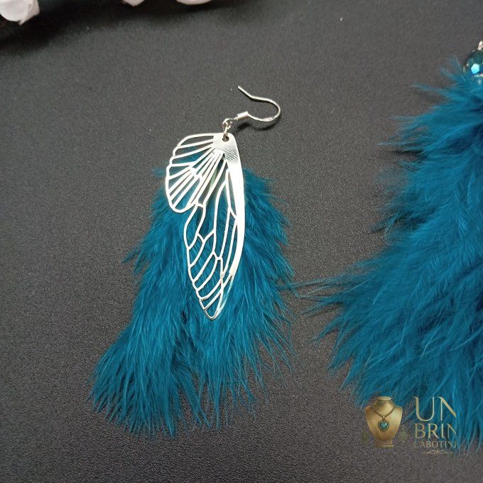 Boucles d'oreilles asymétriques "Envolée Bleue"