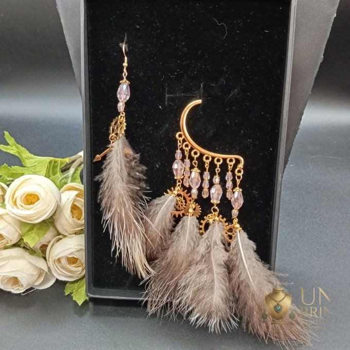 Boucles d'oreilles asymétriques "Éveil Steampunk"