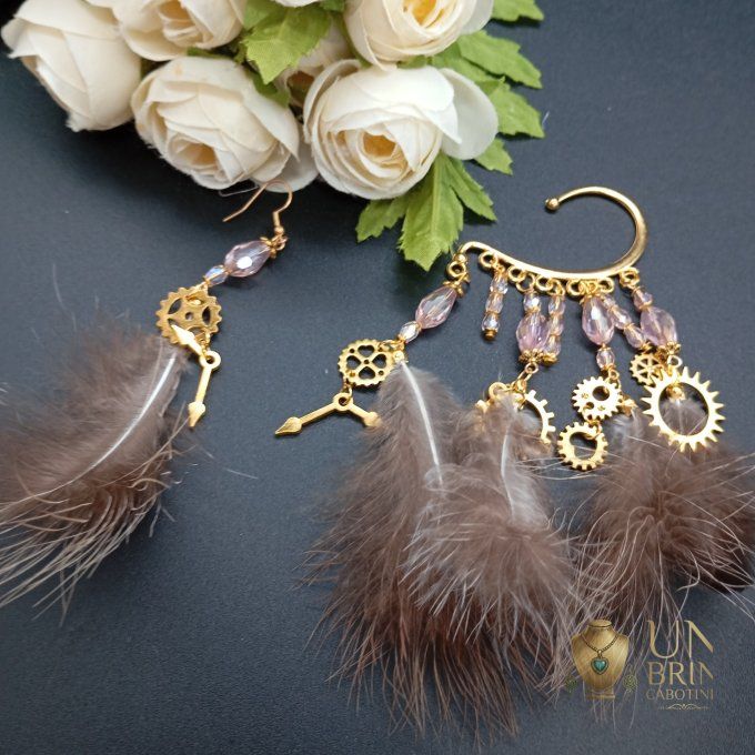 Boucles d'oreilles asymétriques "Éveil Steampunk"