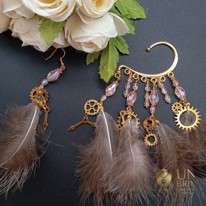 Boucles d'oreilles asymétriques "Éveil Steampunk"