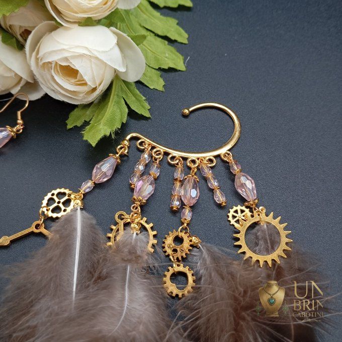 Boucles d'oreilles asymétriques "Éveil Steampunk"