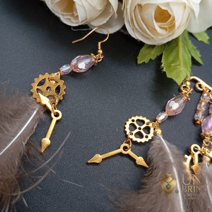 Boucles d'oreilles asymétriques "Éveil Steampunk"