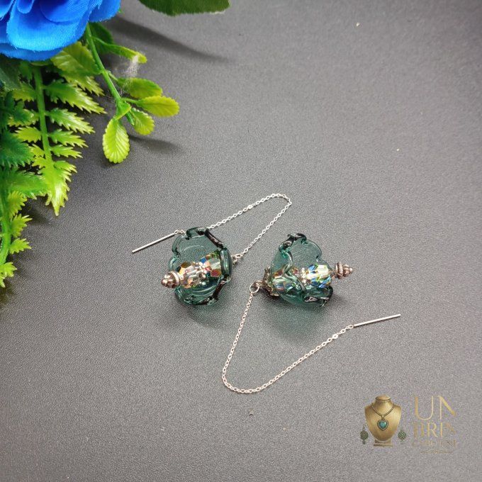 Corolle Bleue/Verte : Boucles d'oreilles modulables