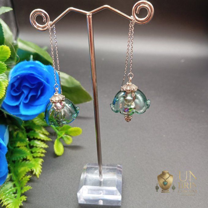 Corolle Bleue/Verte : Boucles d'oreilles modulables