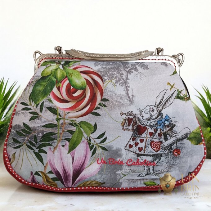 Sac XL Velours Rouge & Lapin Blanc – Pièce Unique - Copie