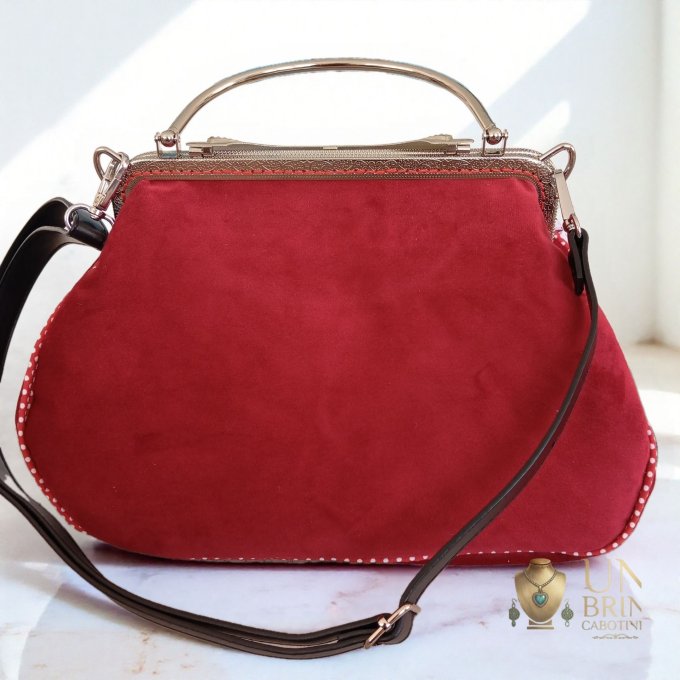 Sac XL Velours Rouge & Lapin Blanc – Pièce Unique - Copie