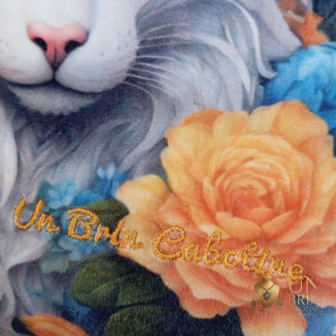 Sac XL Velours Gris & Chat Blanc – Pièce Unique