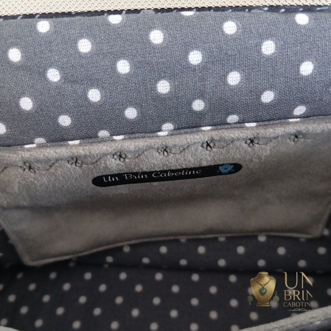 Sac XL Velours Gris & Chat Blanc – Pièce Unique