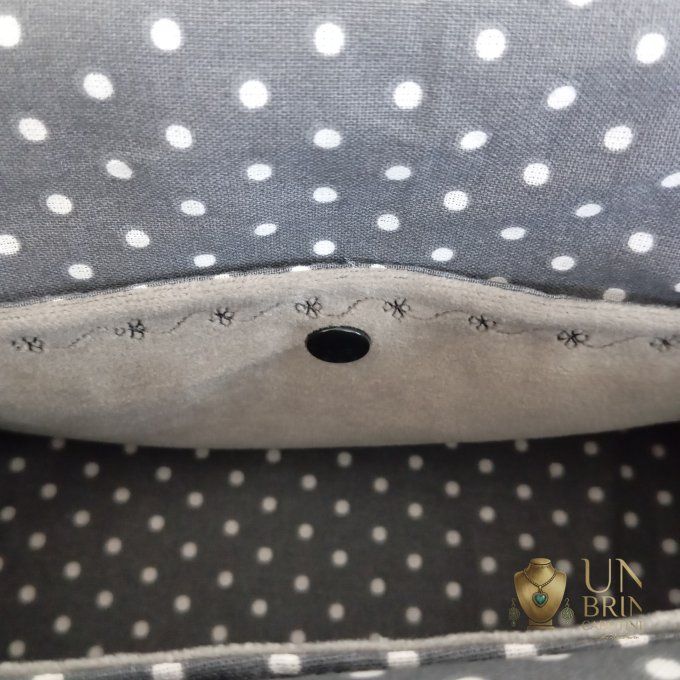 Sac XL Velours Gris & Chat Blanc – Pièce Unique