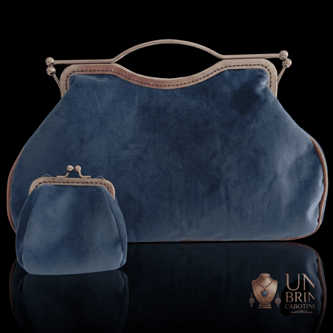 Sac XXL Velours Gris-Bleu & Lapin au Chapeau – Pièce Unique