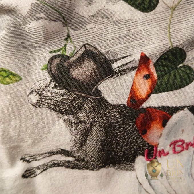 Sac Velours Gris & Lapin au Chapeau – Pièce Unique