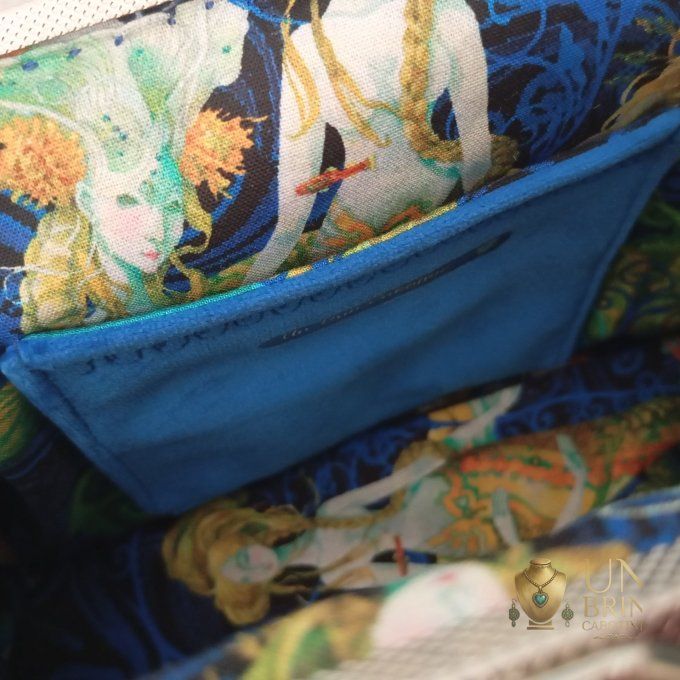 Sac Velours Bleu Électrique & Pieuvre Couronnée – Pièce Unique