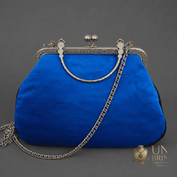 Sac Velours Bleu Électrique & Pieuvre Couronnée – Pièce Unique