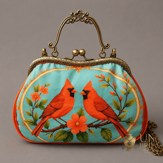Sac Velours & Cardinaux Rouges – Pièce Unique