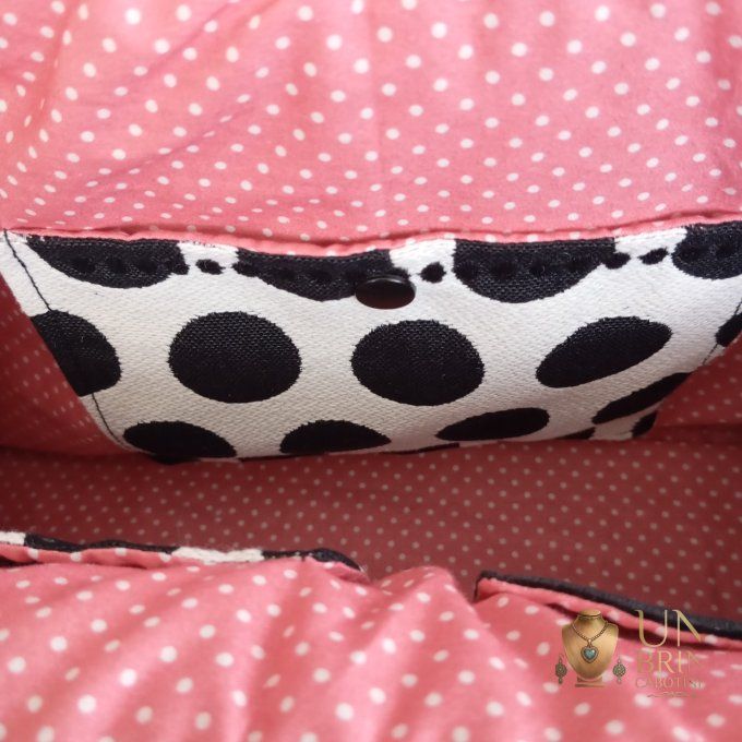 Sac Velours Noir & Gros Pois Rétro (Très Grand Format XXL) – Pièce Unique