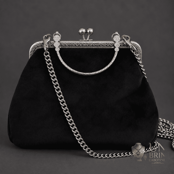 Sac Velours Noir & Gros Pois Rétro – Pièce Unique