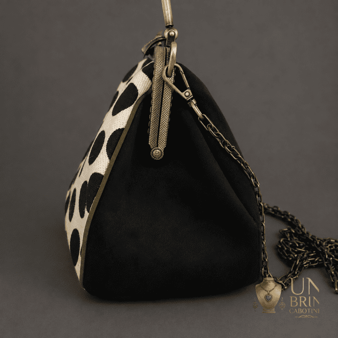 Sac Velours Noir & Gros Pois Rétro (Grand Format XL) – Pièce Unique