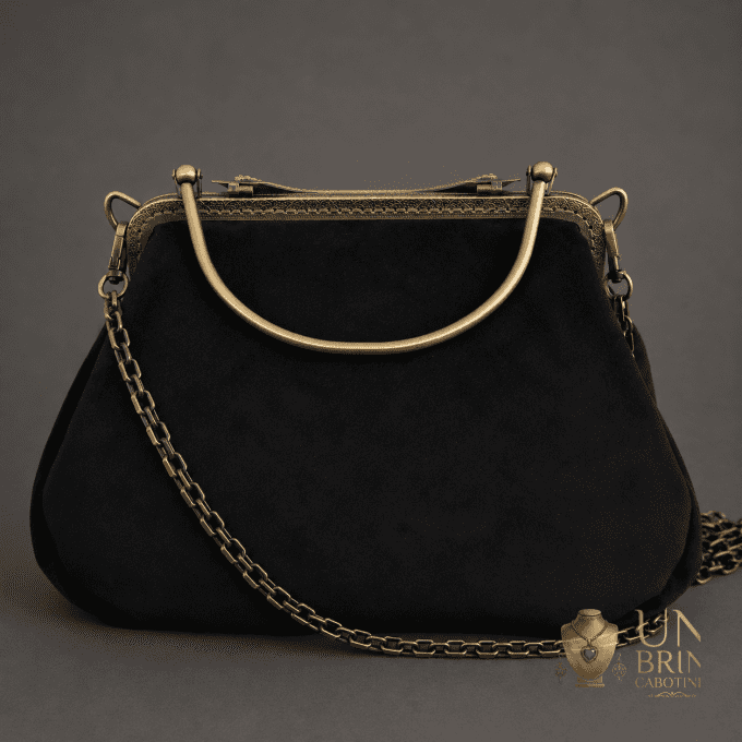 Sac Velours Noir & Gros Pois Rétro (Grand Format XL) – Pièce Unique