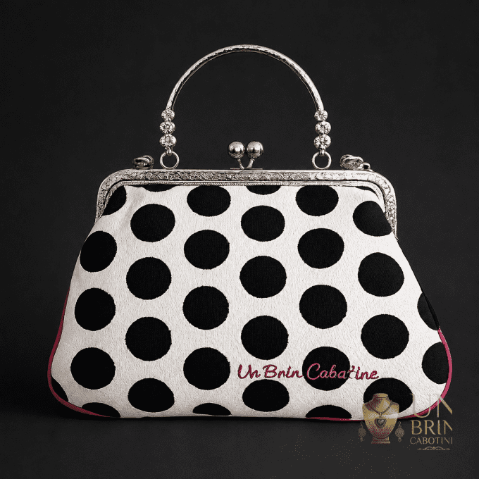 Sac Velours Noir & Gros Pois Rétro – Pièce Unique