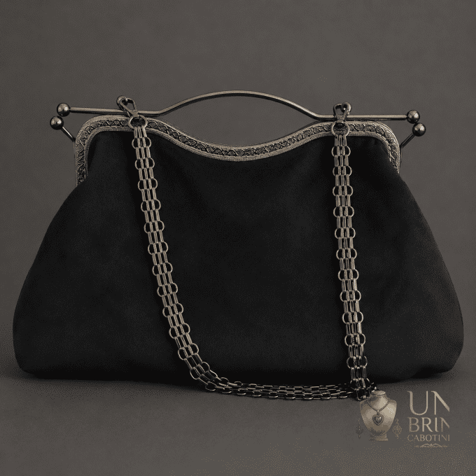 Sac Velours Noir & Gros Pois Rétro (Très Grand Format XXL) – Pièce Unique