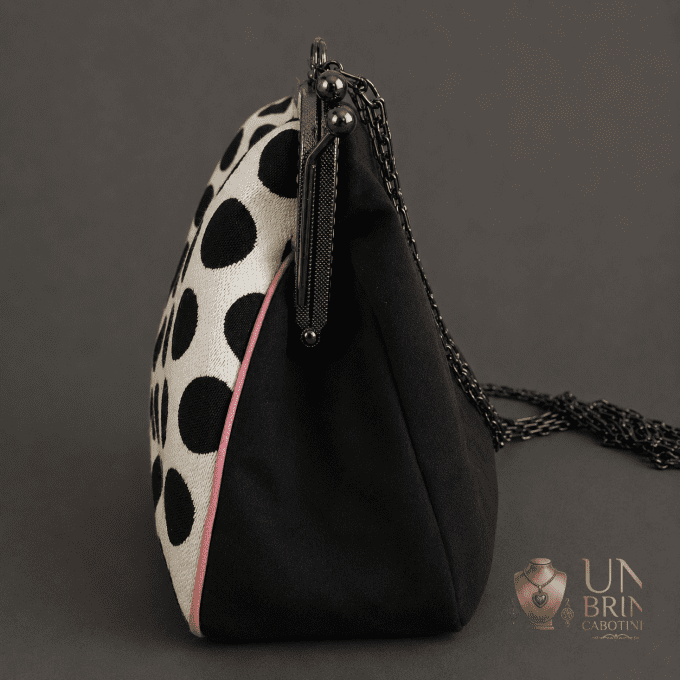 Sac Velours Noir & Gros Pois Rétro (Très Grand Format XXL) – Pièce Unique