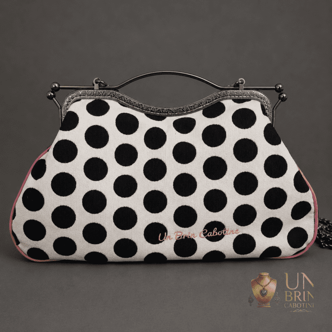 Sac Velours Noir & Gros Pois Rétro (Très Grand Format XXL) – Pièce Unique