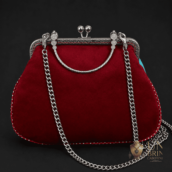 Sac Velours Rouge & Lagon Fleuri – Pièce Unique