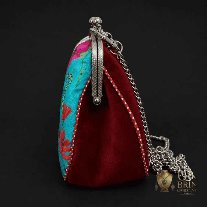 Sac Velours Rouge & Lagon Fleuri – Pièce Unique