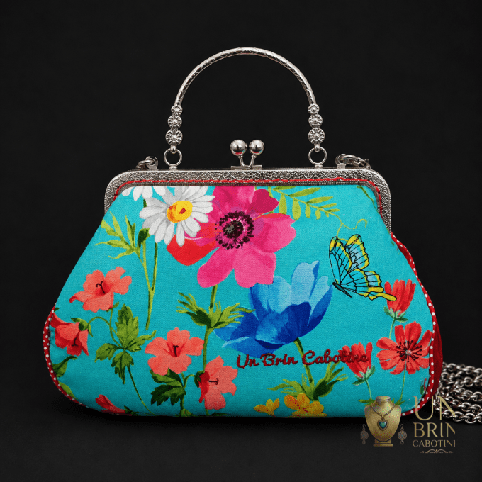 Sac Velours Rouge & Lagon Fleuri – Pièce Unique