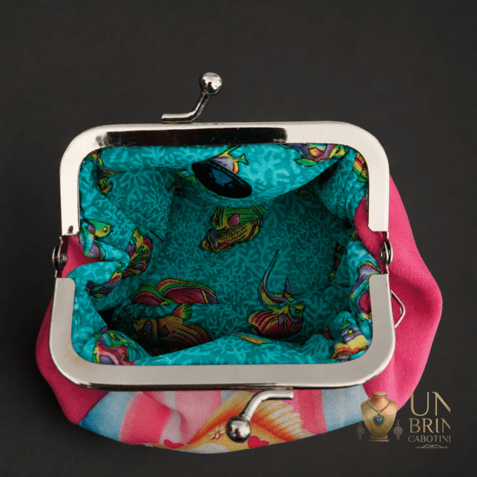 Porte-Monnaie Rétro Fermoir Clic-Clac « Poisson Clown & Velours Rose »