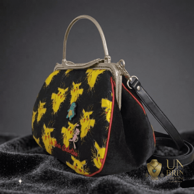 Sac Velours Noir & Gros Pois Rétro (Grand Format XL) – Pièce Unique - Copie