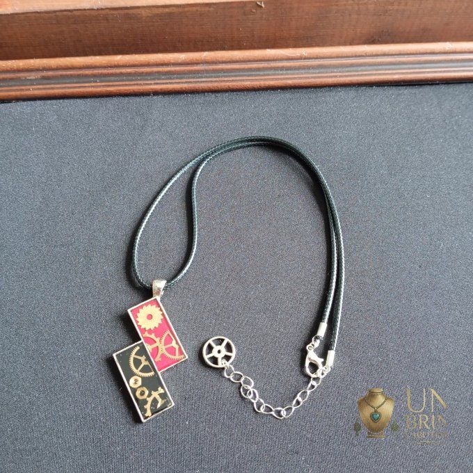Pendentif Steampunk Double Rectangles « Dualité Mécanique » avec Véritables Pièces d'Horlogerie