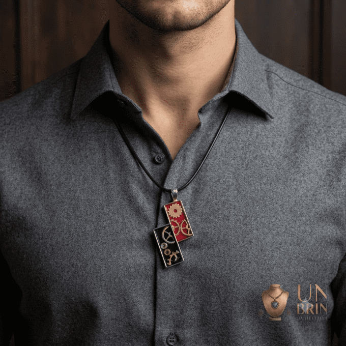 Pendentif Steampunk Double Rectangles « Dualité Mécanique » avec Véritables Pièces d'Horlogerie